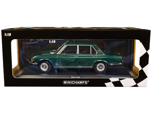 1968 BMW 2500 Green Metallic Limited Edition to 504 pieces Worldwide 1/18 Diecast Model Car by Minichamps — Echo Six Hobbies, view 1