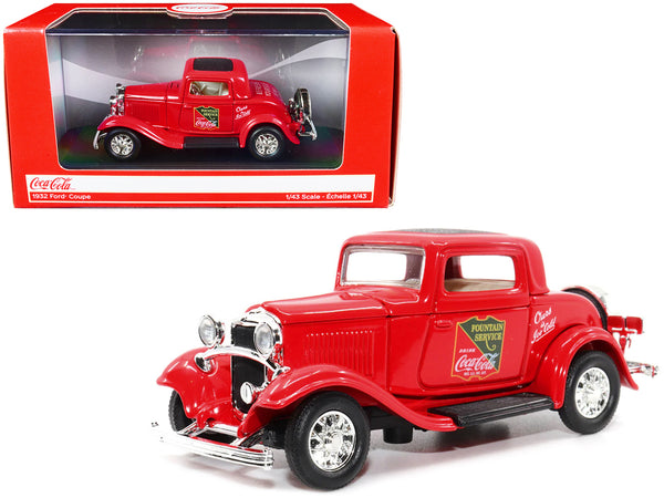 1932 Ford Coupe "Coca-Cola" Red with Black Top 1/43 Diecast Model Car by Motor City Classics — Echo Six Hobbies, view 1