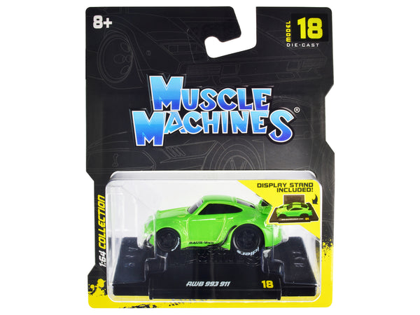 RWB 911 993 Bright Green "RAUH-Welt BEGRIFF" 1/64 Diecast Model Car by Muscle Machines — Echo Six Hobbies, view 1