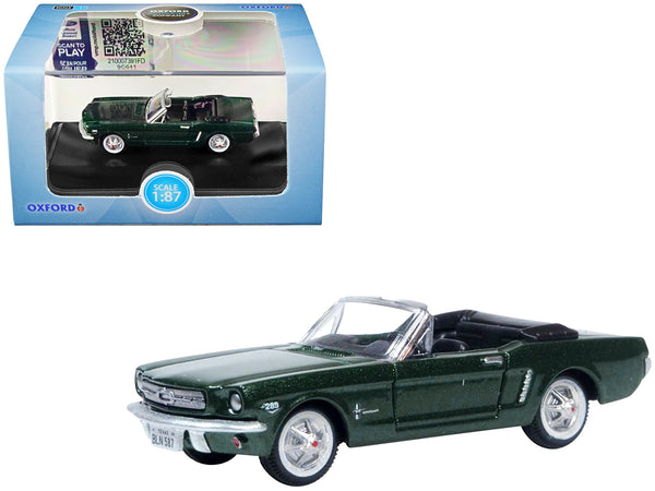 1965 Ford Mustang Convertible Ivy Green Metallic 1/87 (HO) Scale Diecast Model Car by Oxford Diecast — Echo Six Hobbies, view 1
