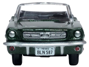 1965 Ford Mustang Convertible Ivy Green Metallic 1/87 (HO) Scale Diecast Model Car by Oxford Diecast — Echo Six Hobbies, view 3