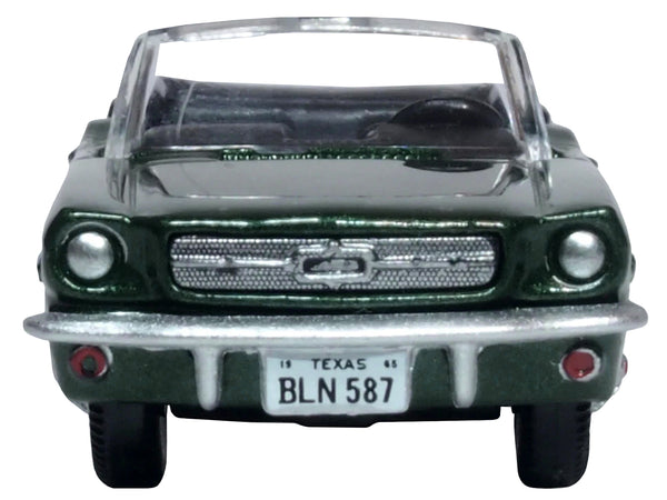 1965 Ford Mustang Convertible Ivy Green Metallic 1/87 (HO) Scale Diecast Model Car by Oxford Diecast — Echo Six Hobbies, view 3