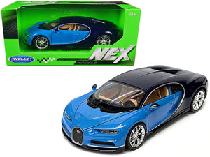 Bugatti Chiron Blue and Dark Blue Two-Tone "NEX Models" Series 1/24 Diecast Model Car by Welly — Echo Six Hobbies, view 1
