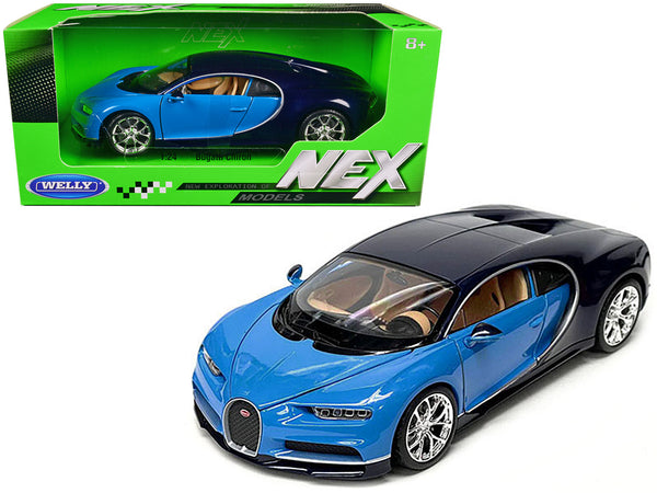 Bugatti Chiron Blue and Dark Blue Two-Tone "NEX Models" Series 1/24 Diecast Model Car by Welly — Echo Six Hobbies, view 1