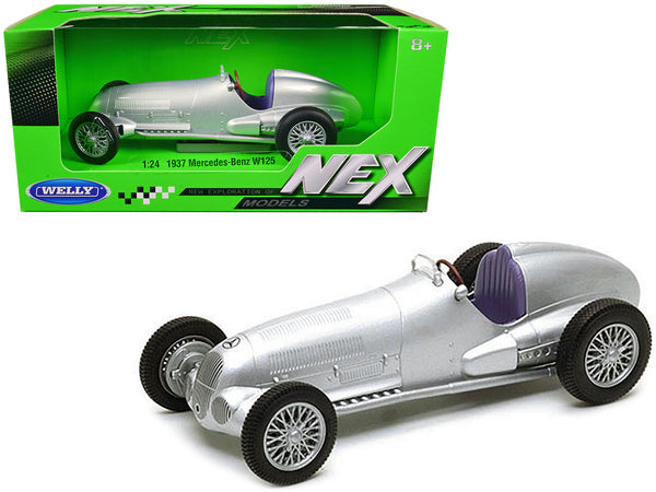 1937 Mercedes-Benz W125 Silver Metallic "NEX Models" Series 1/24 Diecast Model Car by Welly — Echo Six Hobbies, view 1