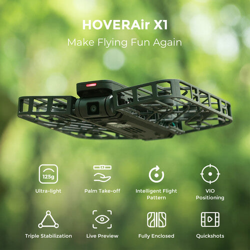 Echo Six Hobbies HOVERAir X1 Self-Flying Camera Drone (Combo, Black)
