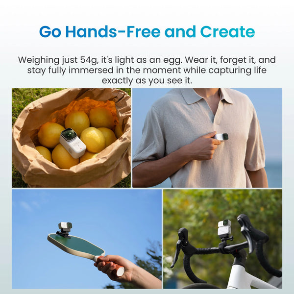 Echo Six Hobbies XTRA Atto 54g hands-free scenarios on chest, bike, and pickleball paddle