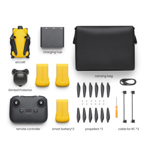 Echo Six Hobbies Skyrover X1 Fly More Combo contents — drone, three batteries, charging hub, carrying bag