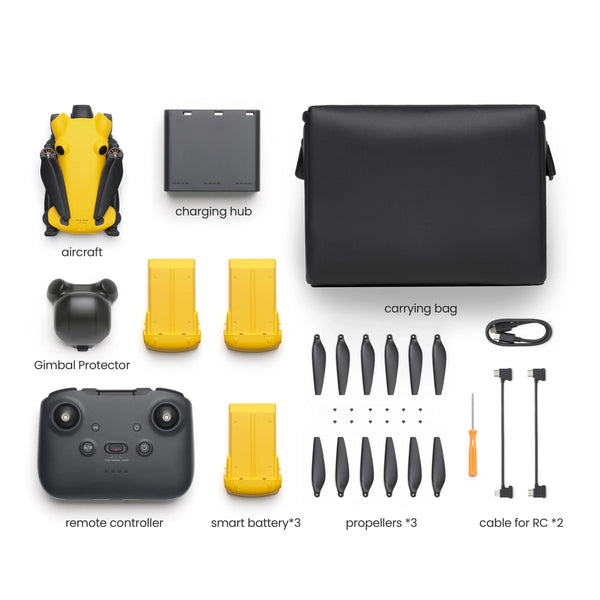 Echo Six Hobbies Skyrover X1 Fly More Combo contents — drone, three batteries, charging hub, carrying bag