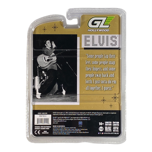 Packaged toy figure of Elvis Presley with a quote on the back, featuring the Greenlight Hollywood logo.