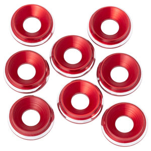 Echo Six Hobbies 1UP Racing 7075 LowPro M3 countersunk washers, Red Shine, 8-piece set.