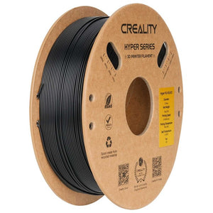 Echo Six Hobbies Creality Hyper Series PLA-CF matte black 3D printer filament on a cardboard spool with product label and QR codes