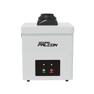 Echo Six Hobbies Creality Falcon desktop smoke purifier in white, front view with black intake nozzle on top and flow and on/off buttons
