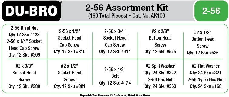 Echo Six Hobbies - Dubro 2-56 Hardware Assortment Kit, 180pcs