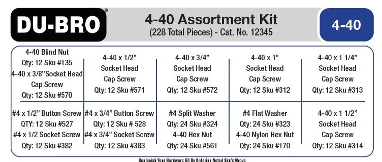 Echo Six Hobbies - Dubro 4-40 Hardware Assortment Kit, 228pcs