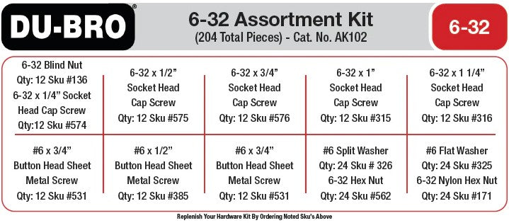 Echo Six Hobbies - Dubro 6-32 Hardware Assortment Kit, 204pcs