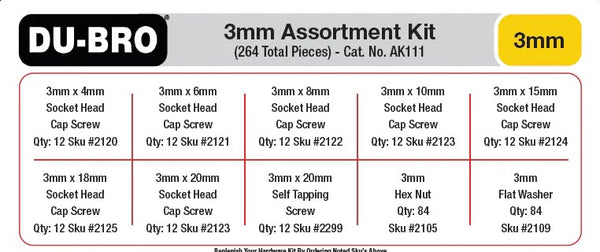 Echo Six Hobbies - Dubro 3mm Hardware Assortment Kit, 264pcs