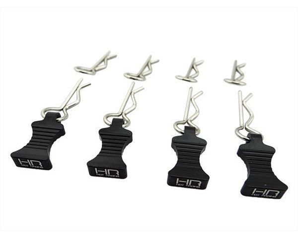Echo Six Hobbies. Hot Racing 1/10 Black Alum EZ Pulls, 4pcs and Body Clips (8pcs)