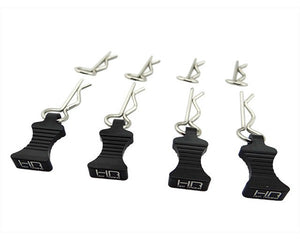 Echo Six Hobbies. Hot Racing 1/10 Black Alum EZ Pulls, 4pcs and Body Clips (8pcs)