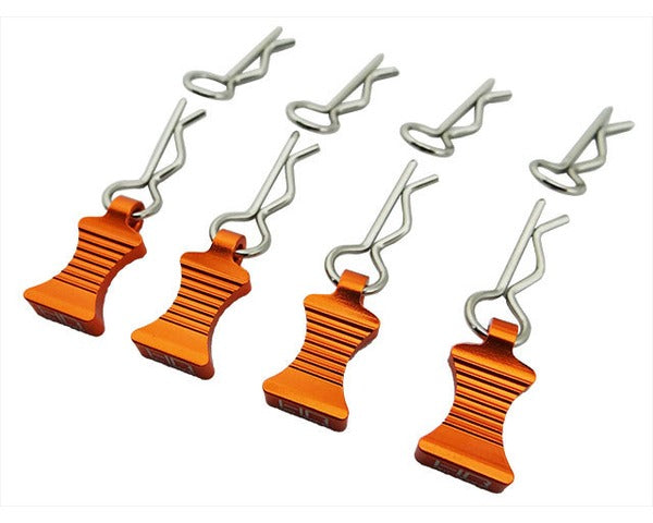 Echo Six Hobbies. Hot Racing 1/10 Orange Alum EZ Pulls 4 Body Clips 8
