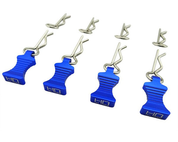 Echo Six Hobbies. Hot Racing 1/10 Blue Aluminum EZ Pulls (4pcs) and Body Clips (8pcs)