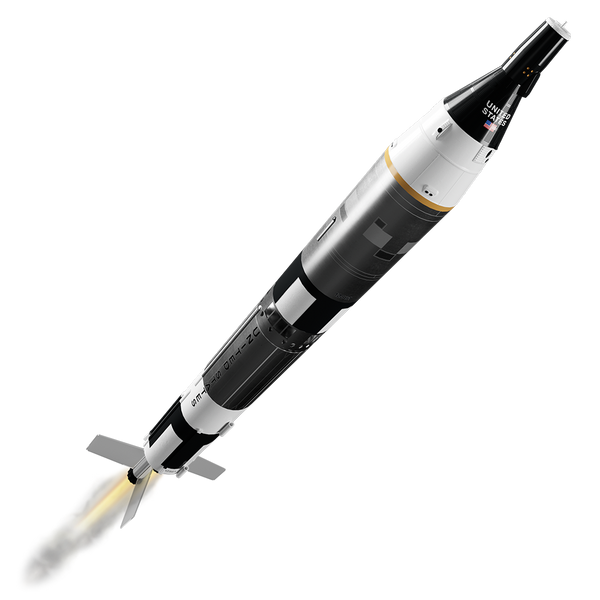 Estes Rockets - Gemini Titan Model Rocket launching with realistic flame and smoke effect, showcasing intricate details, perfect for STEM education and enthusiasts.