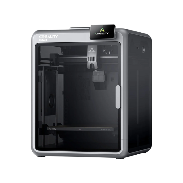 Echo Six Hobbies Creality K2 Pro enclosed 3D printer shown at an angle with touchscreen and glass front door