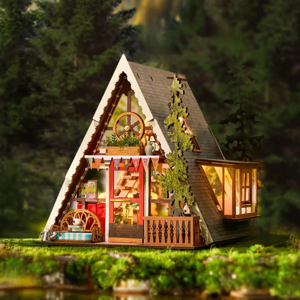 Echo Six Hobbies. Rolife A-Frame Cabin DIY Miniature House DG181, image 1.