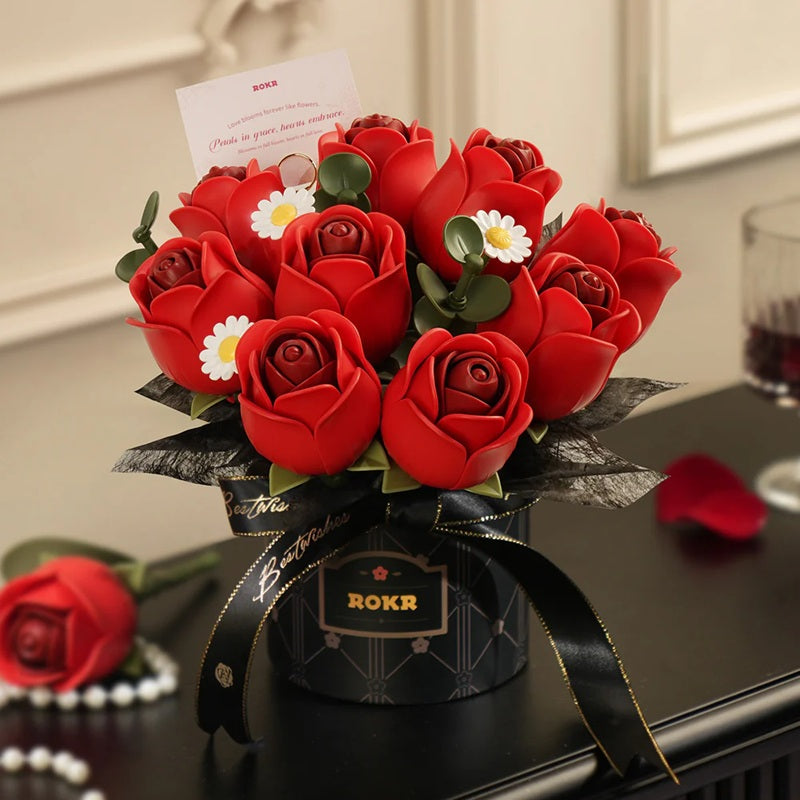 Echo Six Hobbies ROKR Red Rose Bouquet DIY 3D Puzzle, assembled red rose bouquet product image