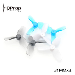 Two sets of white and blue propellers with 'HQProp' branding on a white background.