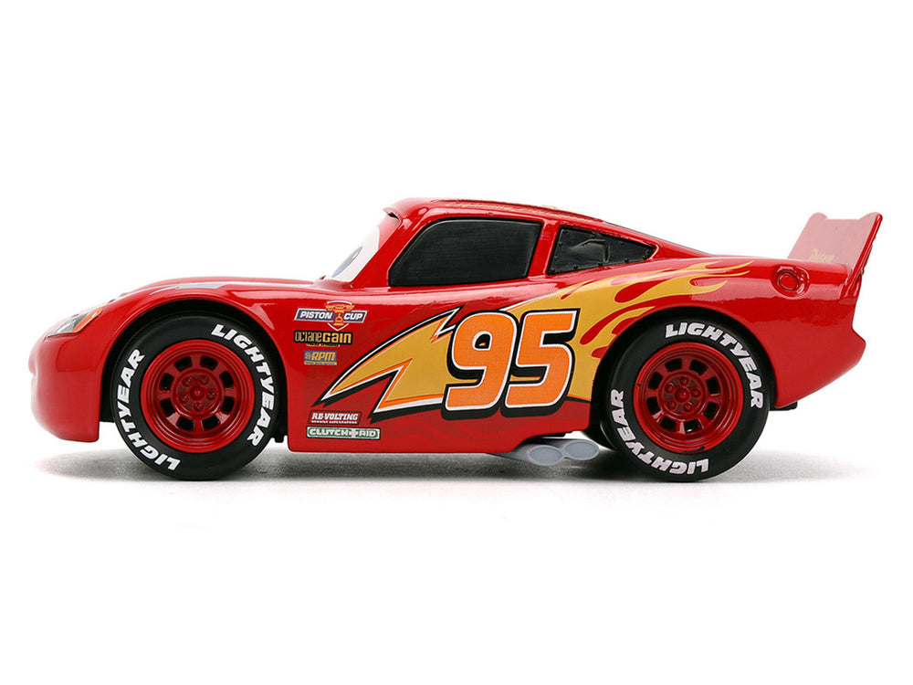 Echo Six Hobbies Disney Pixar Cars 5 Lightning McQueen die-cast metal toy car shown below its retail packaging on a white background.
