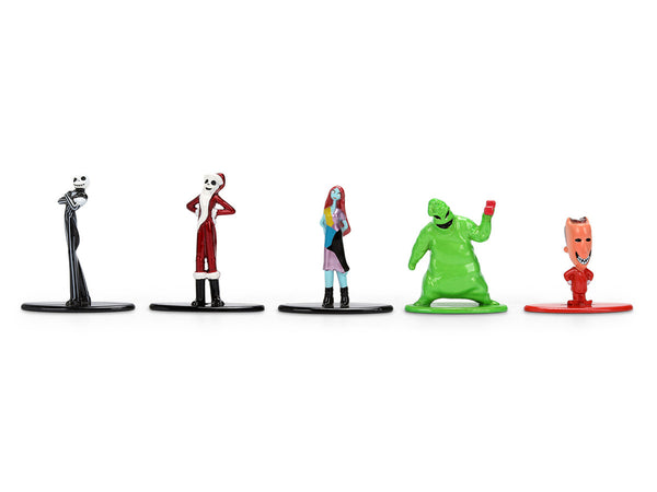 Echo Six Hobbies Five small character figurines lined up on a plain white background, each standing on a circular base. The figures are dressed in black, red, blue, green, and red outfits.