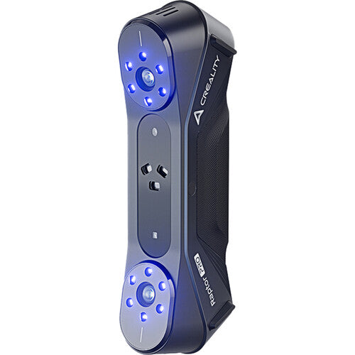 Echo Six Hobbies Creality Raptor Pro 3D scanner front view with blue lights glowing around the two camera lenses