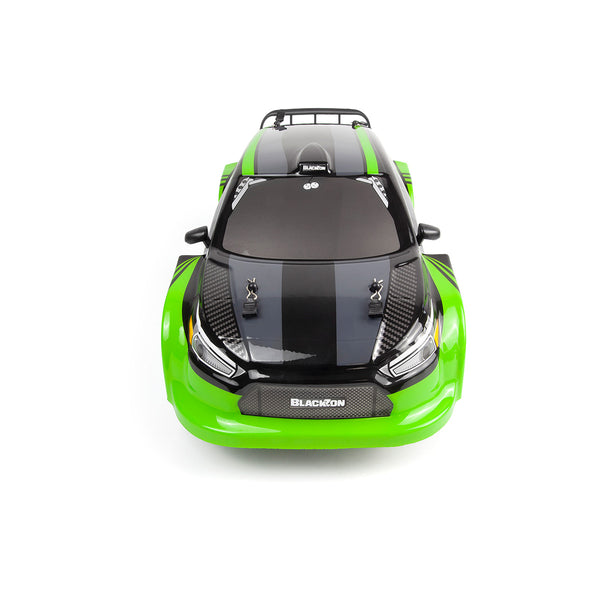 Echo Six Hobbies – BlackZon Vyper RX green and black rally car, top and front view