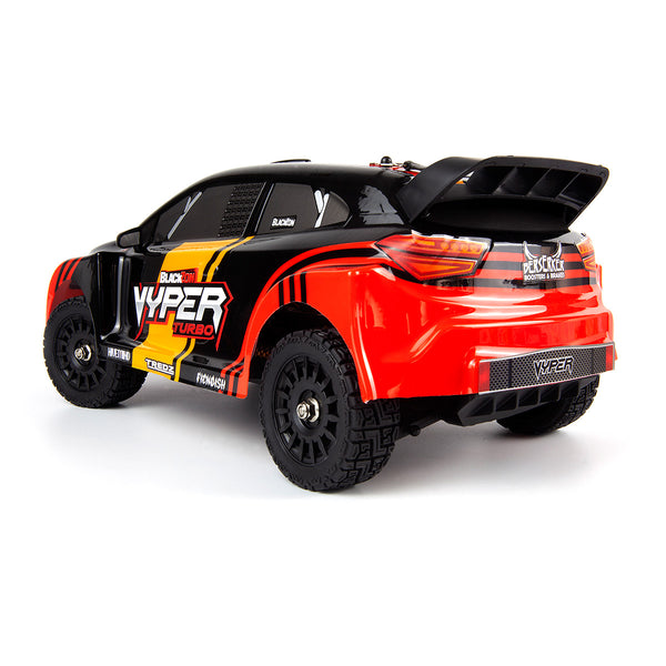 Echo Six Hobbies – BlackZon Vyper RX Turbo red and orange rally car, rear three-quarter view