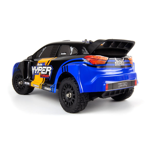 Echo Six Hobbies – BlackZon Vyper RX Turbo blue and orange rally car, rear three-quarter view