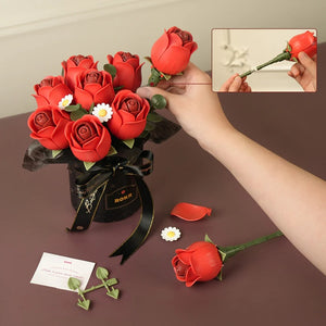 Echo Six Hobbies ROKR Red Rose Bouquet DIY 3D Puzzle, red rose bouquet with assembled dimensions