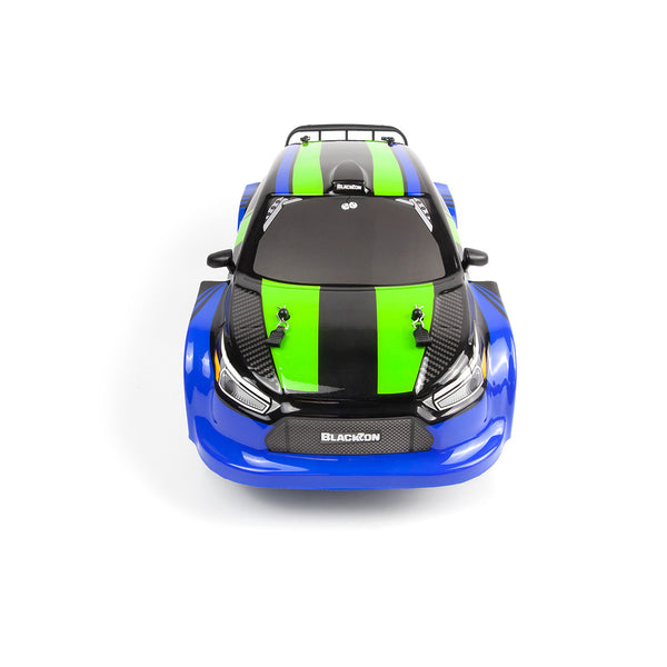 Echo Six Hobbies – BlackZon Vyper RX blue and green rally car, top and front view