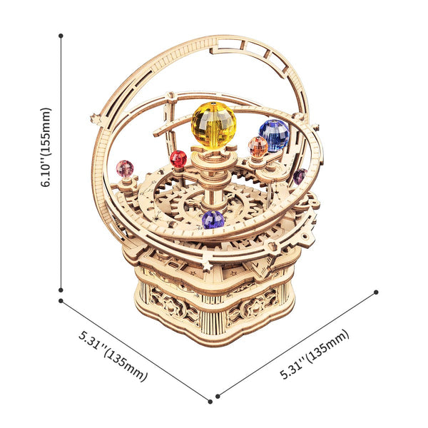 Echo Six Hobbies ROKR Starry Night Orrery mechanical music box in a decorative miniature scene