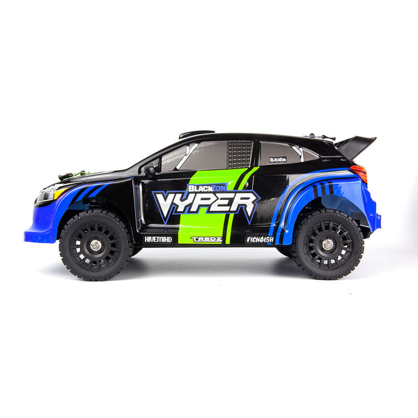 Echo Six Hobbies – BlackZon Vyper RX blue and green rally car, side profile