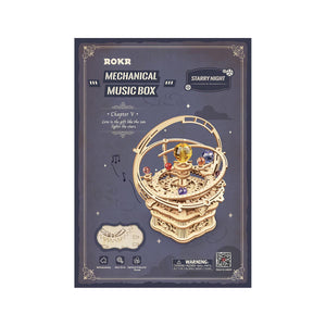 Echo Six Hobbies ROKR Starry Night Orrery mechanical music box wood-grain detail