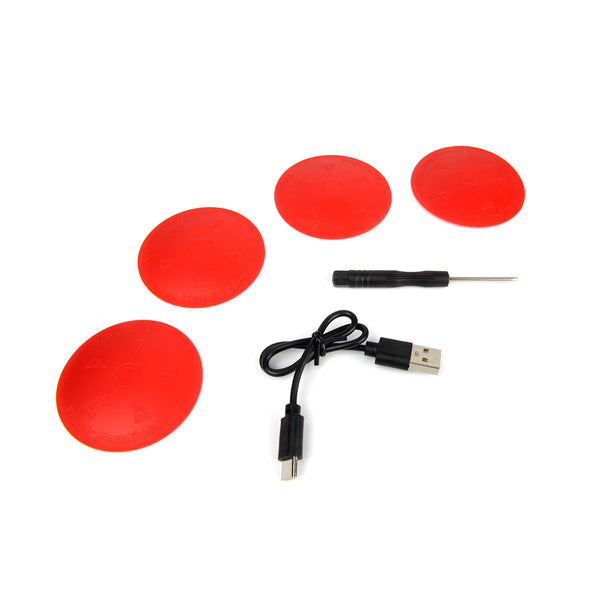 Echo Six Hobbies – BlackZon Myte D accessories: four red track markers, screwdriver and charging cable