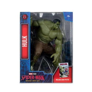 Marvel's Spider-Man Hulk action figure in its original window box packaging, featuring the green-skinned Hulk in brown pants, with a Spider-Man logo and 'HULK' text on the side.