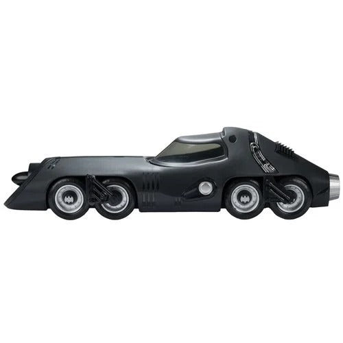 Black toy car with silver accents on a white background