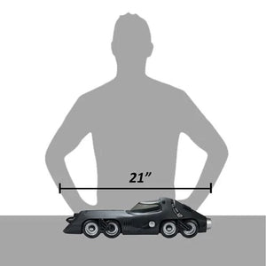 Toy car next to a person's silhouette with a measurement of 21 inches.