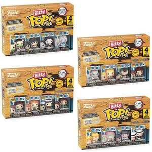 Four boxes of Funko Bitty Pop! Demons Gate 4-pack blind boxes arranged in a 2x2 grid on a white background.