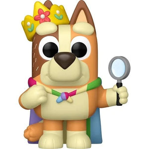 Echo Six Hobbies Funko Pop Animation Bluey Cartoon dog character with a crown, wand, and magnifying glass on a white background