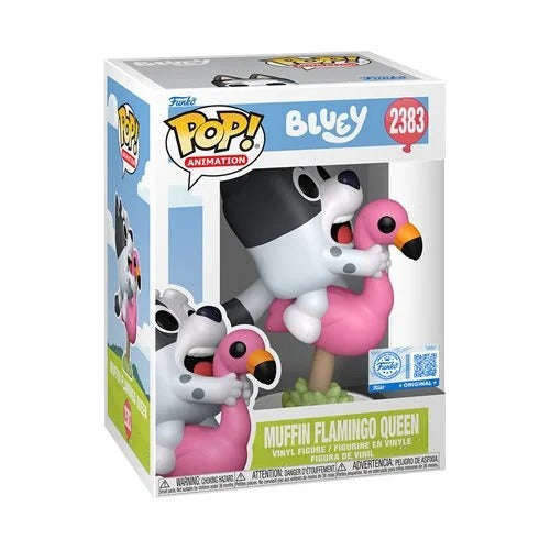 Echo Six Hobbies Funko Pop Animation Bluey Funko Pop! vinyl figure packaging featuring a character on a flamingo with Bluey branding.