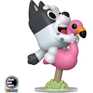 Echo Six Hobbies Funko Pop Animation Bluey Animated character hugging a pink flamingo on a white background