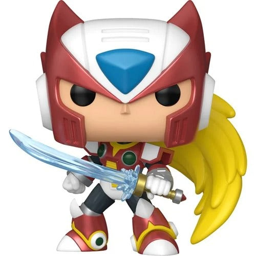 Echo Six Hobbies Funko Pop Games Mega Man X Toy figure with red and white helmet, yellow hair, and sword on a white background